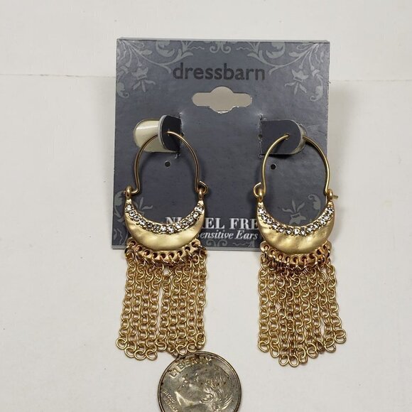 Gold Crystal Fringe Earrings โ Crescent Statement Design for Sensitive Ears - Picture 8 of 9